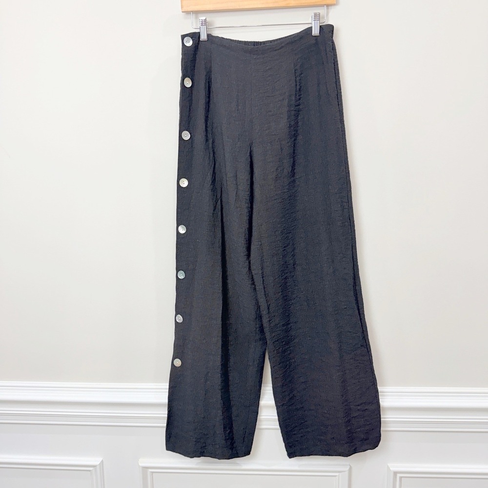 VTG Christopher Calvin Women M Wide Leg Pants Pearl Button Textured Lagenlook